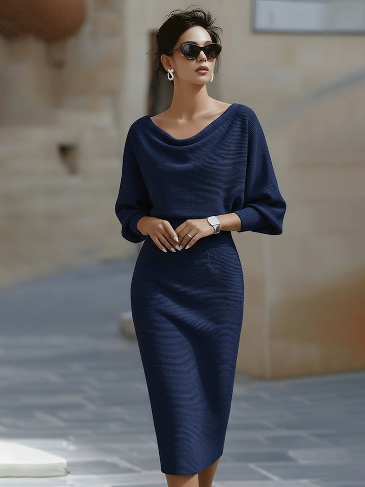 Eleanor | Women's Boat Neck Batwing Sleeve Midi Bodycon Dress