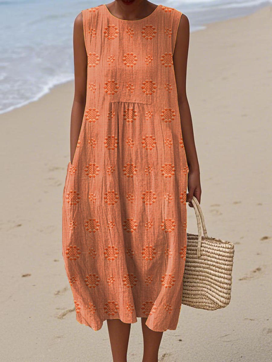 Anna | Women Sleeveless Textured Pocket Midi Dress