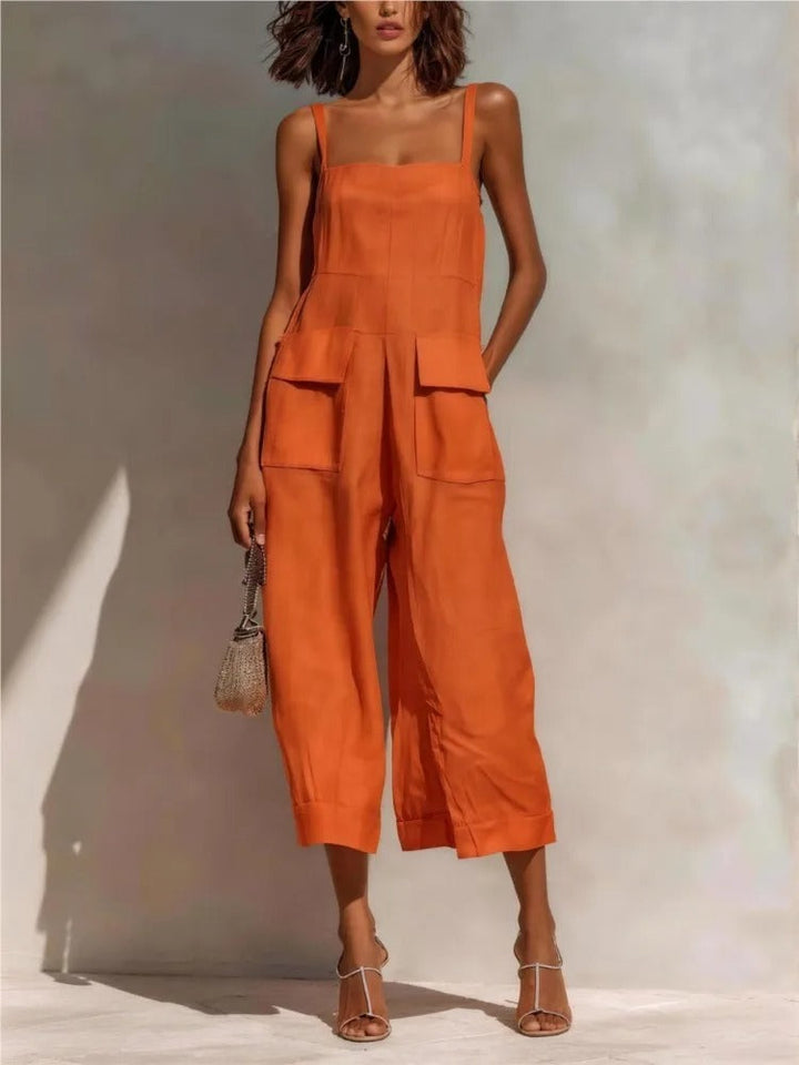 Emily | Women's Belted Linen Midi Dress Cargo Pockets