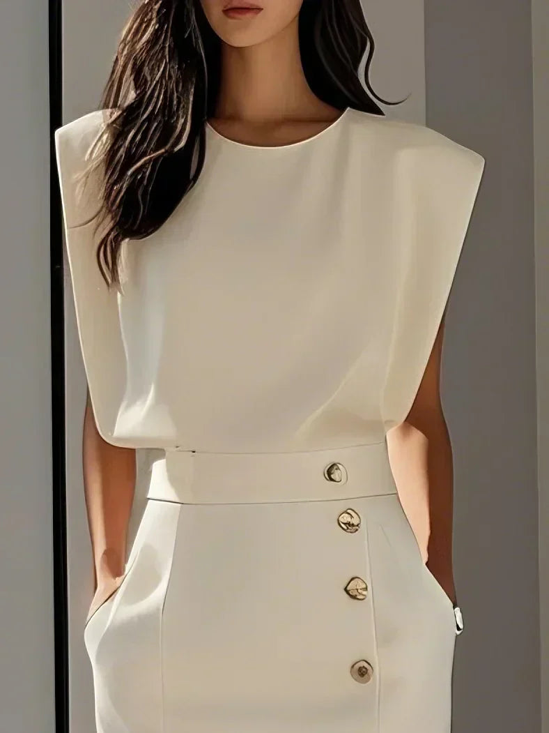 Audrey | Women’s Button Detail Sleeveless Midi Dress