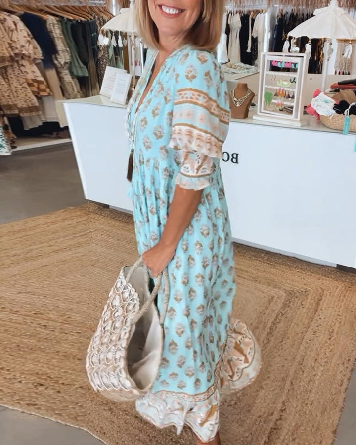 Gabriella | Women Printed V Neck Midi Dress