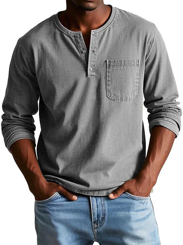 Elijah | Men’s Casual Long Sleeve Button Neck Shirt