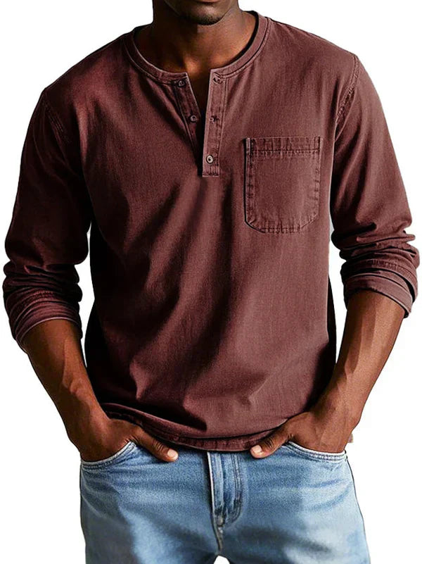 Elijah | Men’s Casual Long Sleeve Button Neck Shirt