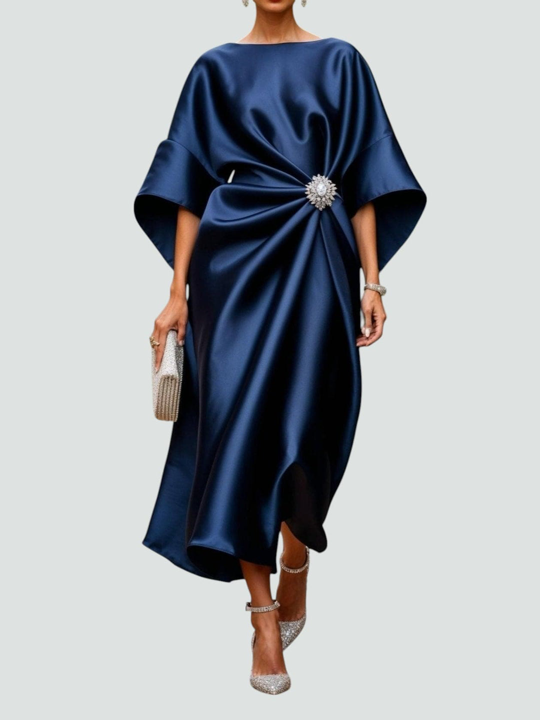 Eva | Womens Draped Batwing Sleeve Midi Dress
