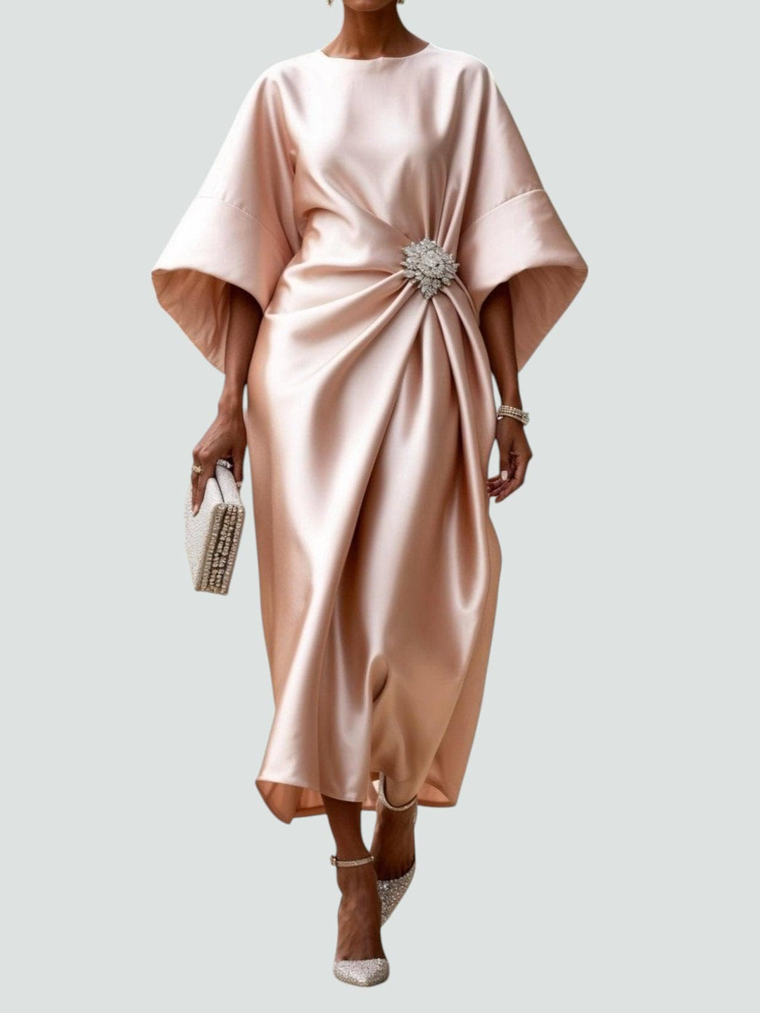 Eva | Womens Draped Batwing Sleeve Midi Dress