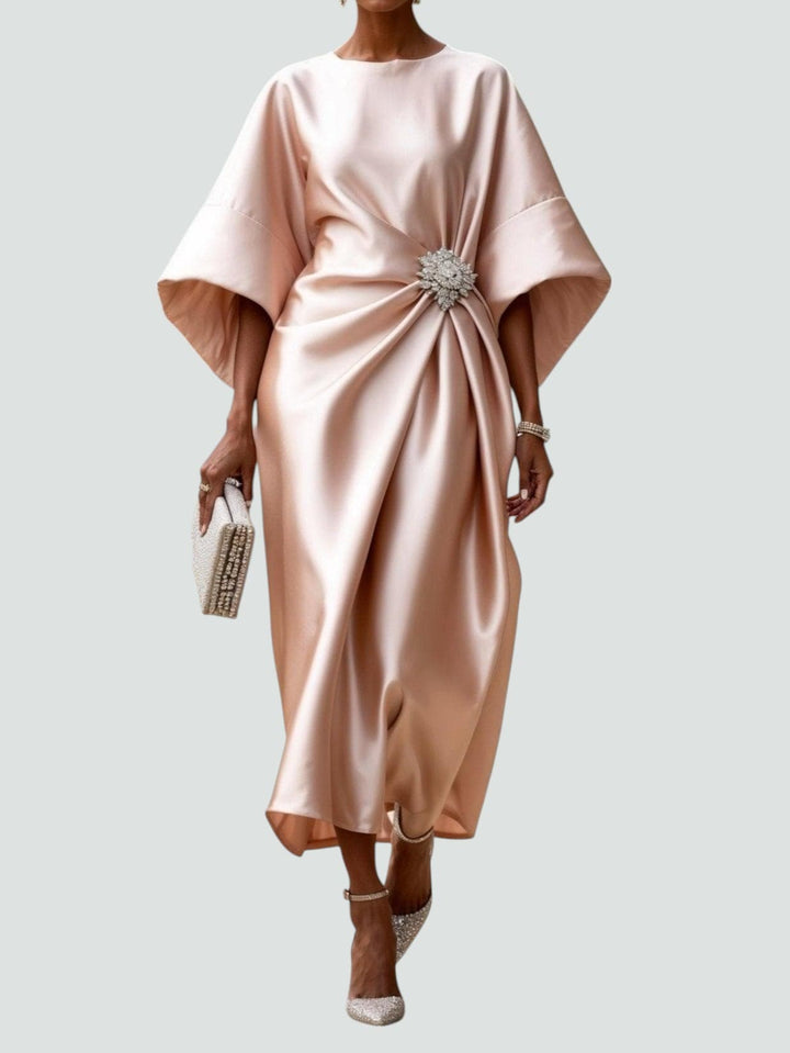 Eva | Womens Draped Batwing Sleeve Midi Dress