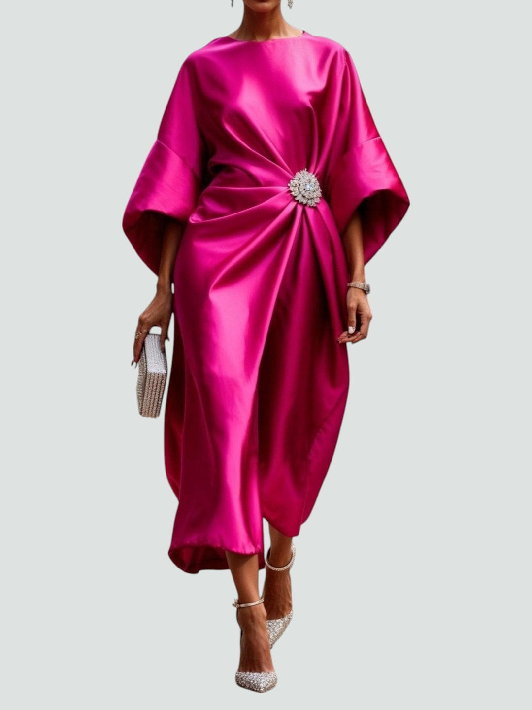 Eva | Womens Draped Batwing Sleeve Midi Dress