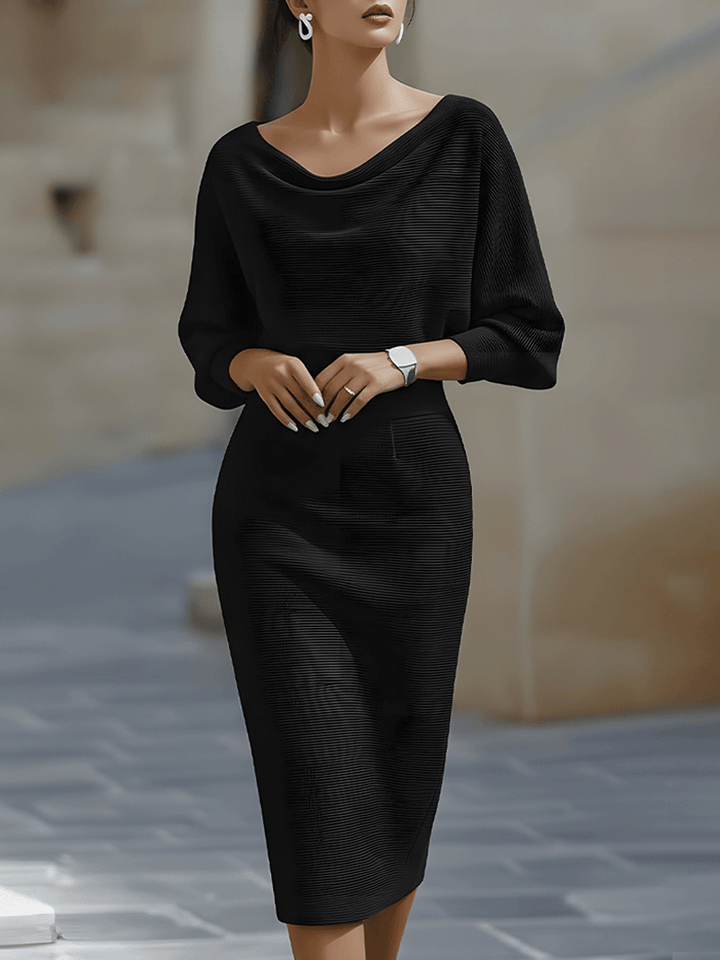 Eleanor | Women's Boat Neck Batwing Sleeve Midi Bodycon Dress