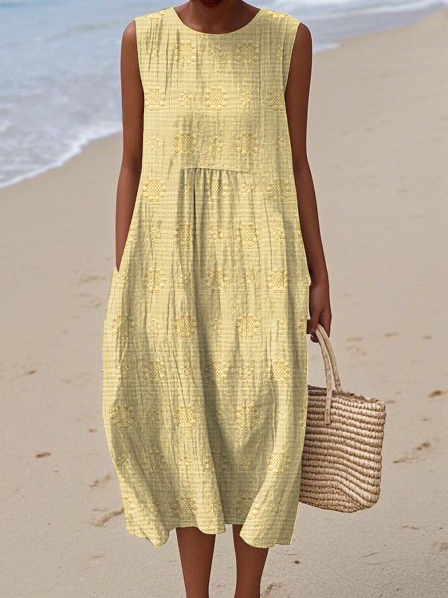Anna | Women Sleeveless Textured Pocket Midi Dress