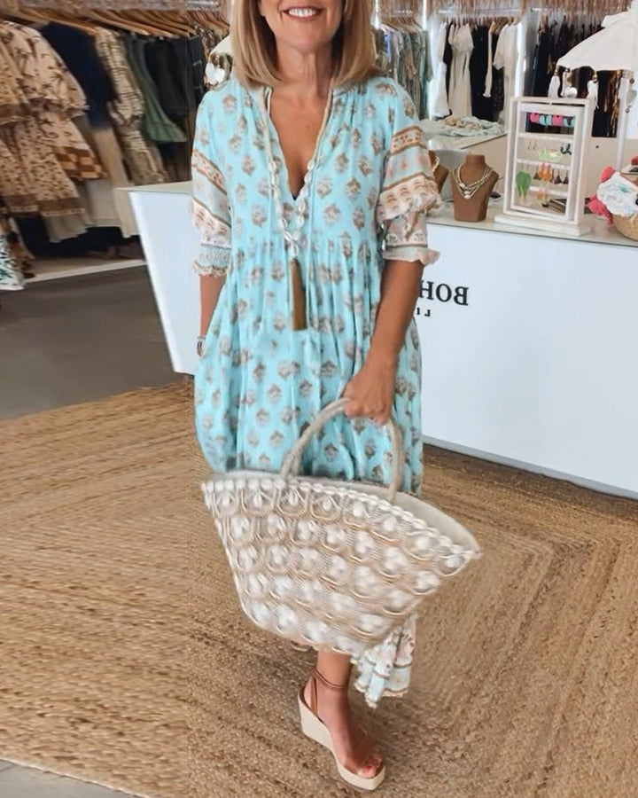 Gabriella | Women Printed V Neck Midi Dress
