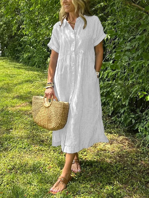 Lily | Women’s Striped Button Front Midi Dress