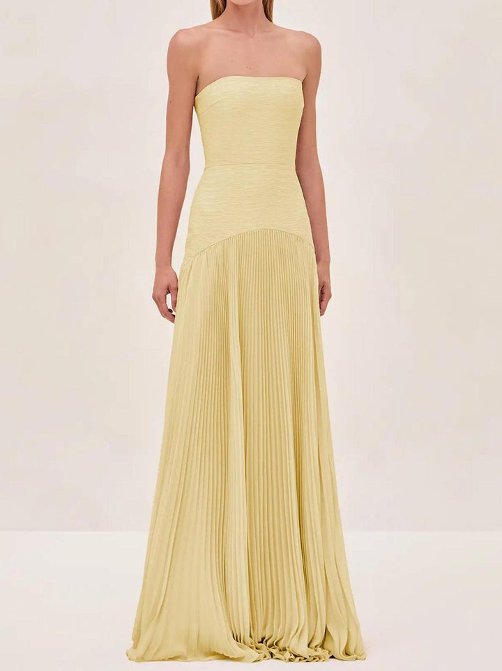 Clara | Women's Strapless Pleated Maxi Wedding Guest Dress
