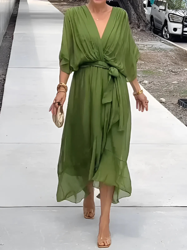 Daisy | Women's  Tie Waist Flutter Sleeve Midi Dress