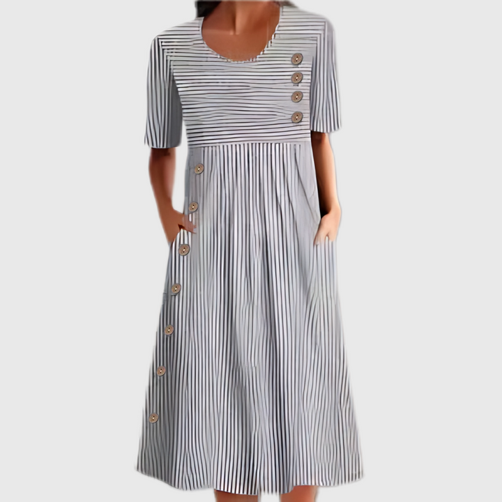 Florence | Women Striped Button Detail Midi Dress