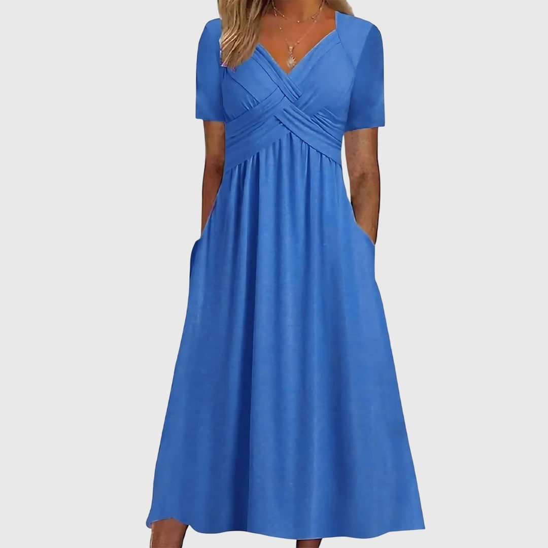 Megan | Womens V Neck Flowy Midi Dress