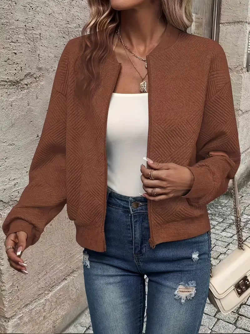 Hannah | Women’s Casual Pattern Front Zip Cardigan