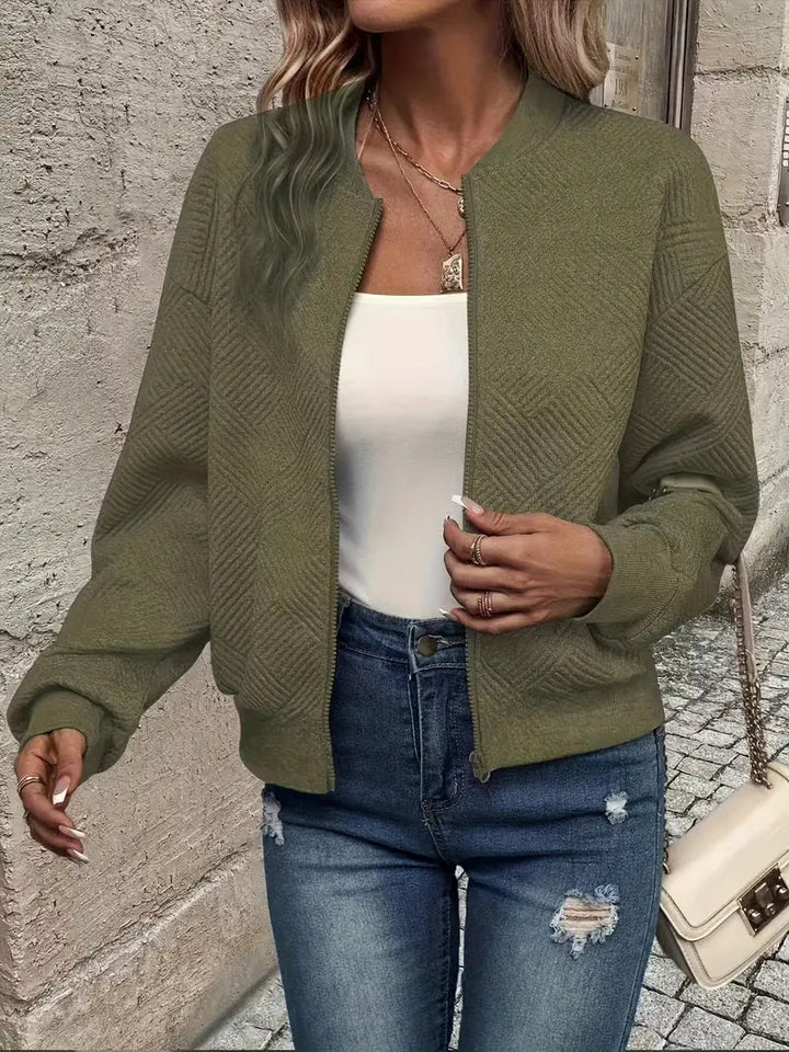Hannah | Women’s Casual Pattern Front Zip Cardigan