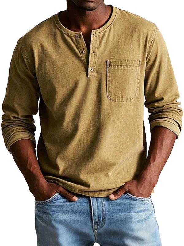 Elijah | Men’s Casual Long Sleeve Button Neck Shirt