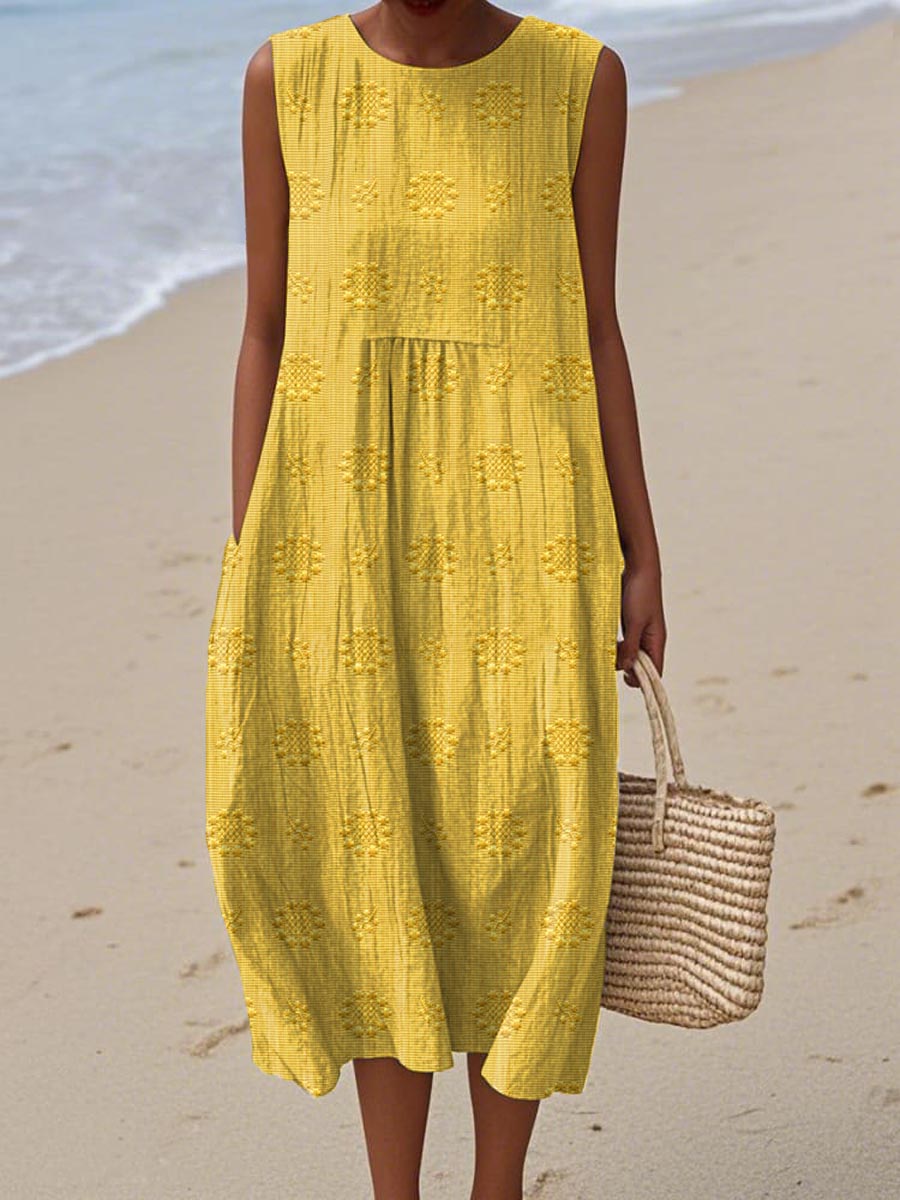 Anna | Women Sleeveless Textured Pocket Midi Dress