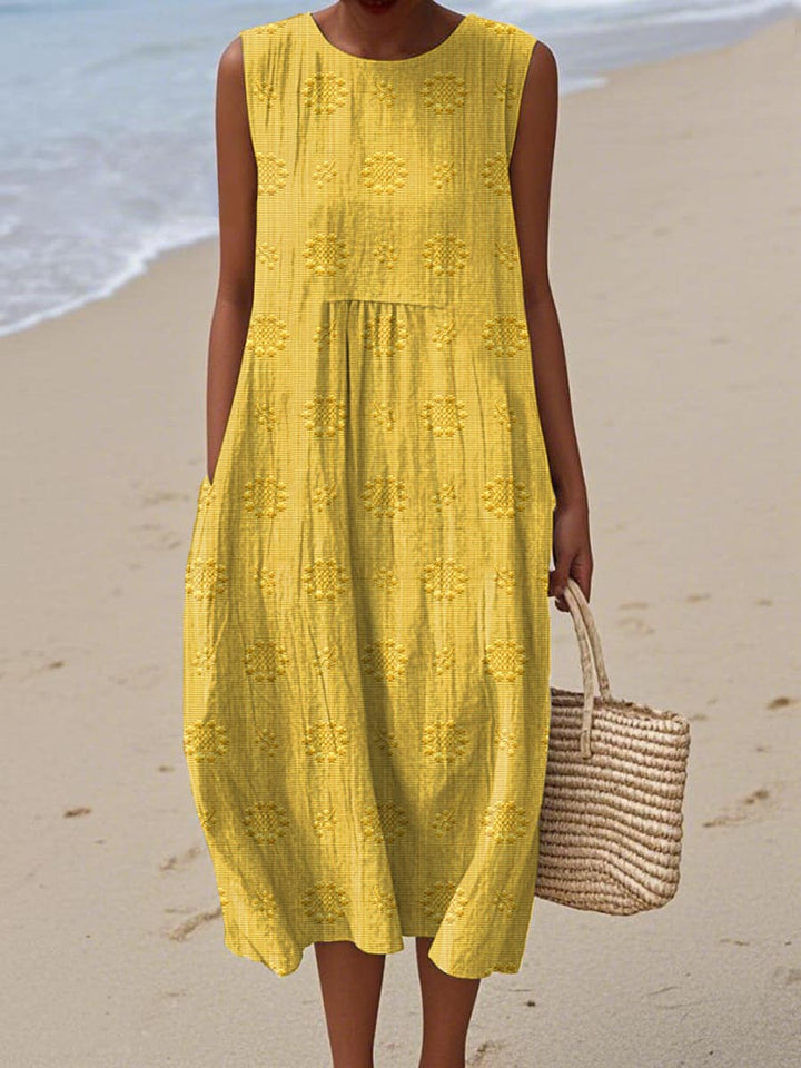 Anna | Women Sleeveless Textured Pocket Midi Dress
