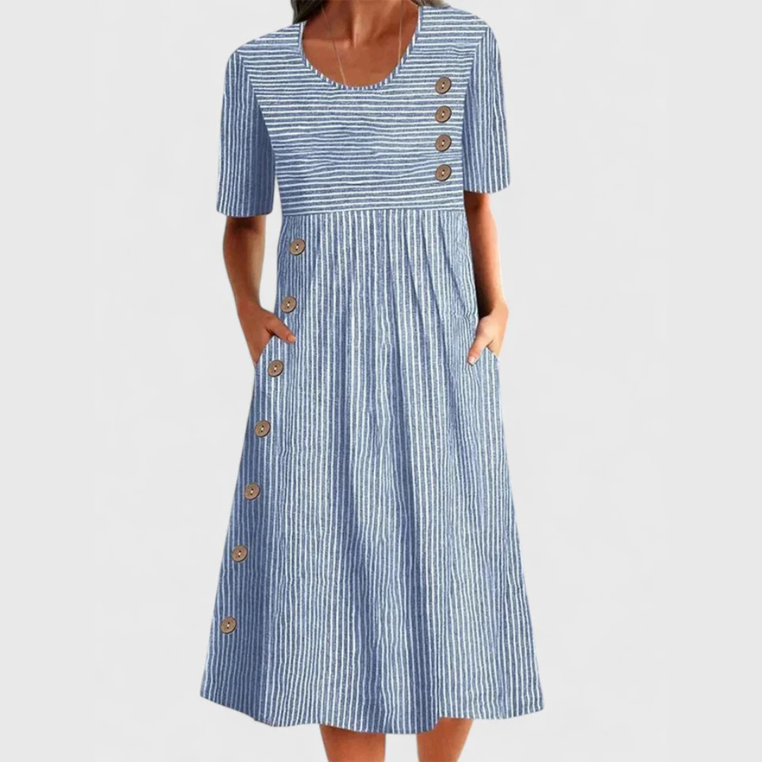 Florence | Women Striped Button Detail Midi Dress