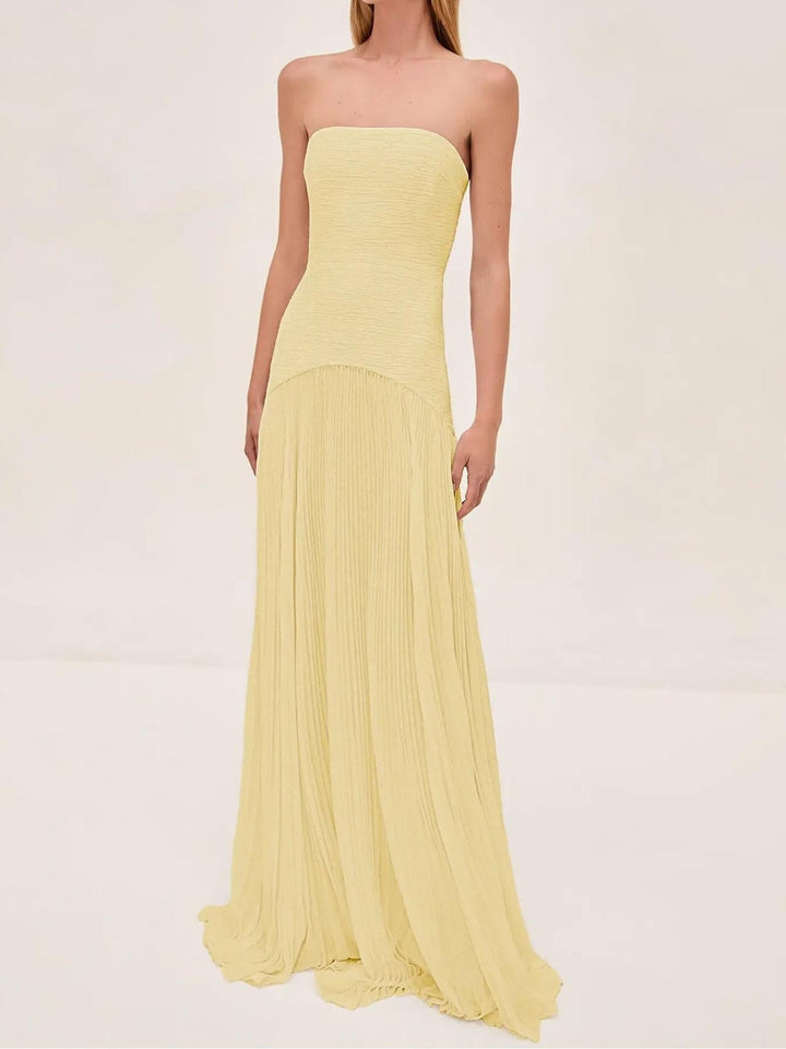 Clara | Women's Strapless Pleated Maxi Wedding Guest Dress