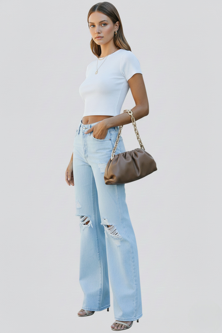 Laura | Women’s Wide-Leg Distressed High-Waist Jeans