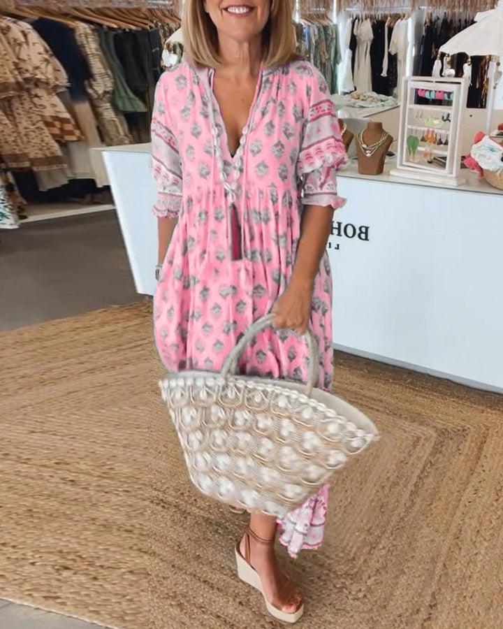Gabriella | Women Printed V Neck Midi Dress