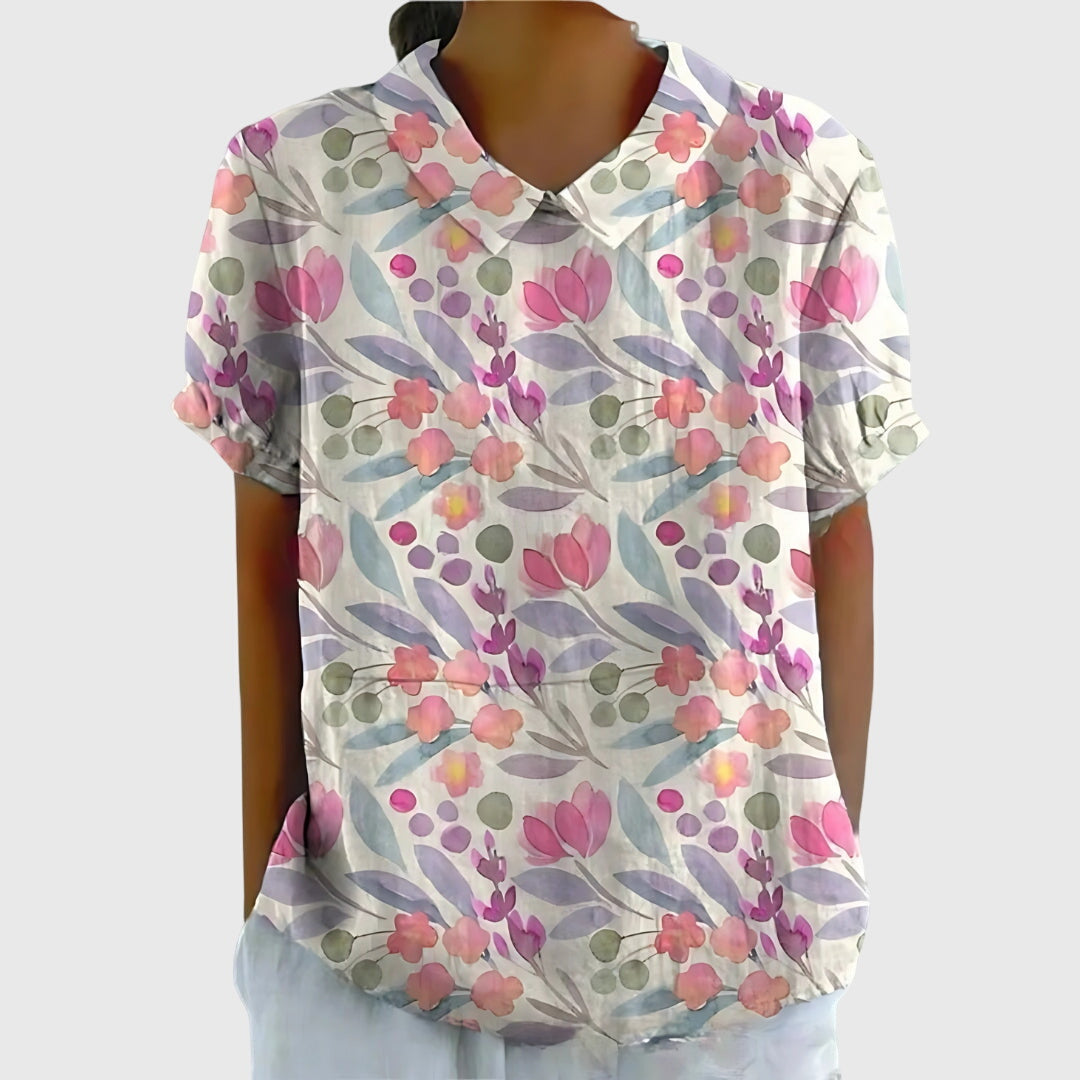 Eleanor | Womens Floral Collar Short Sleeve Blouse