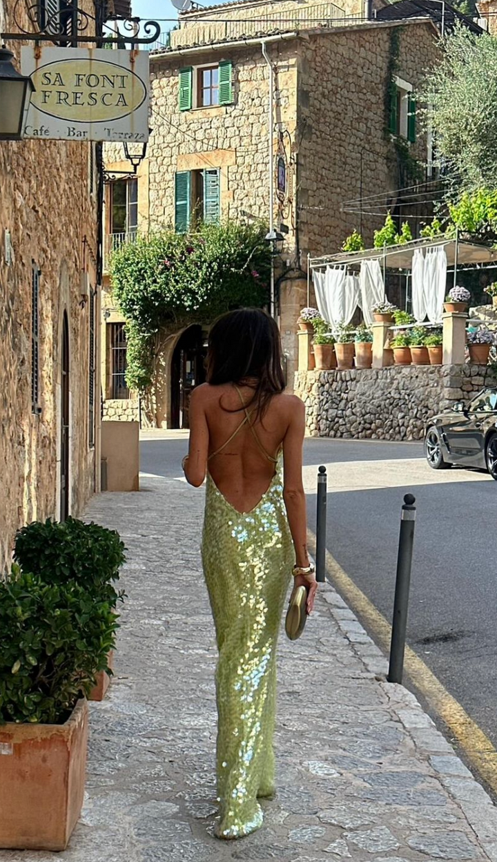 Jacklyn | Women Summer Square Collar Sequin Dress