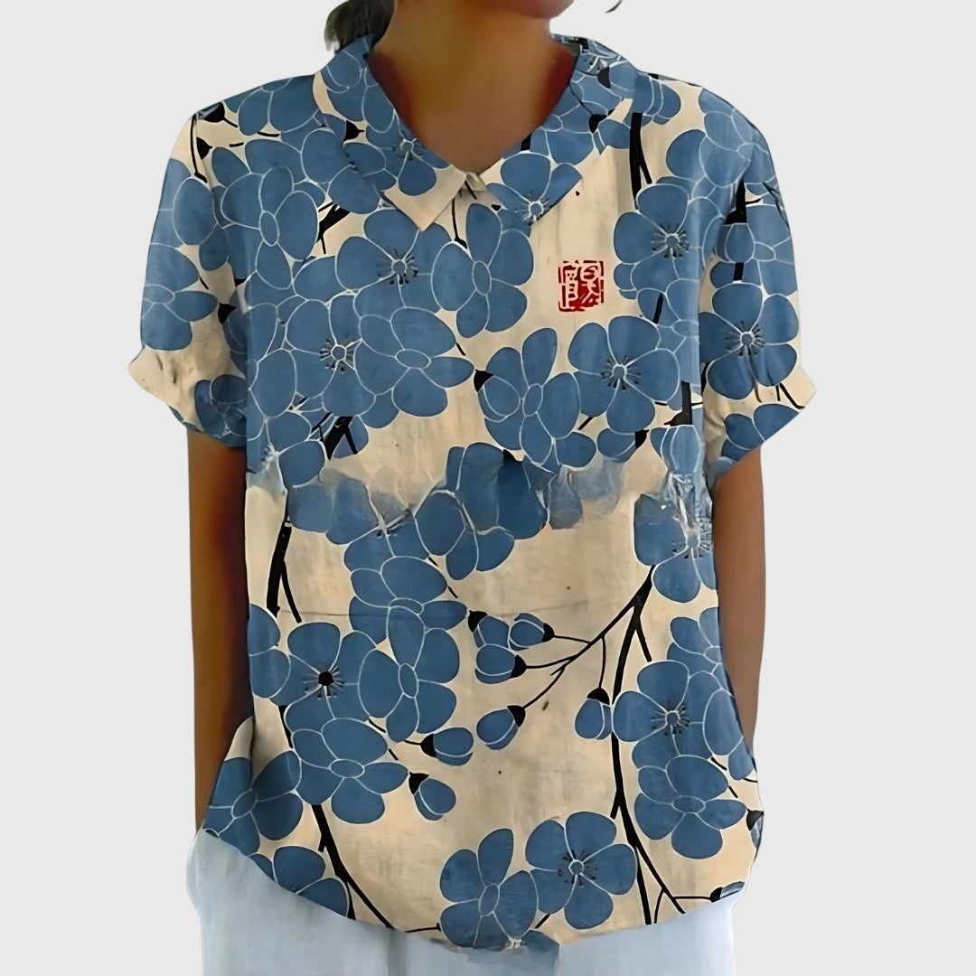 Eleanor | Womens Floral Collar Short Sleeve Blouse