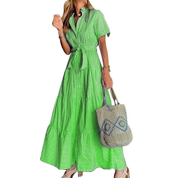 Evelyn | Women's Striped Button-Down Tiered Maxi Dress