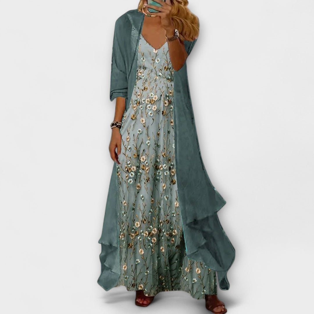 Rachel | Women’s Floral V Neck Layered Maxi Dress