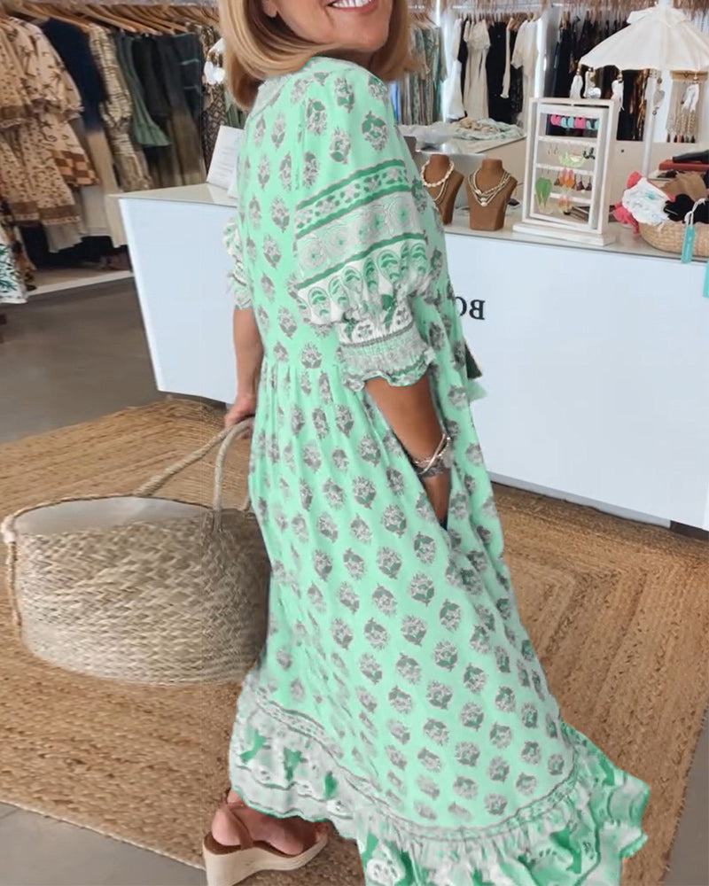 Gabriella | Women Printed V Neck Midi Dress