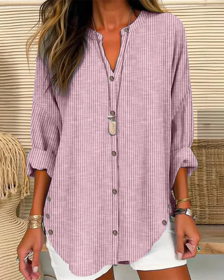 Eleanor | Women’s Relaed Striped Button Blouse