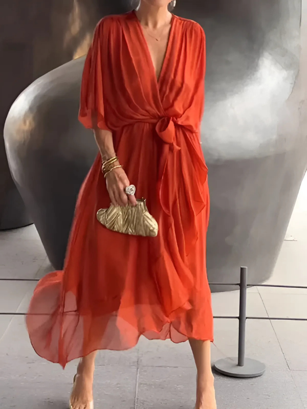 Daisy | Women's  Tie Waist Flutter Sleeve Midi Dress