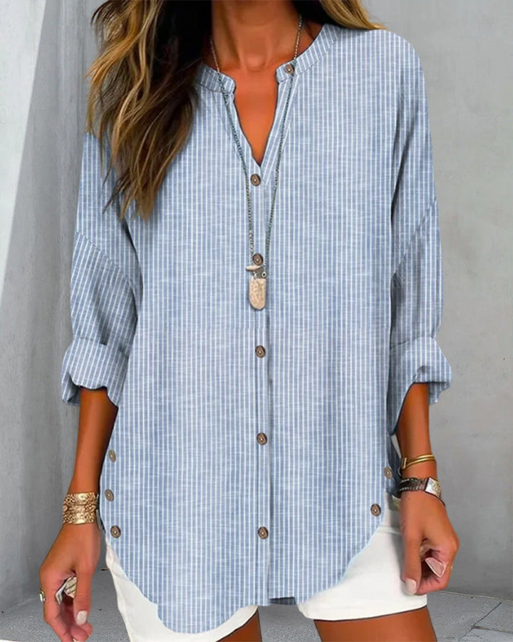 Eleanor | Women’s Relaed Striped Button Blouse