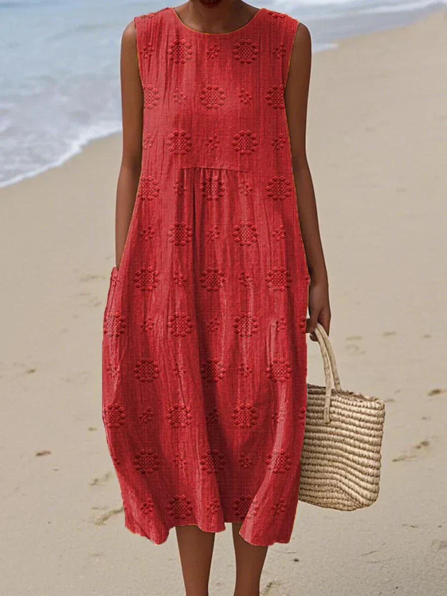 Anna | Women Sleeveless Textured Pocket Midi Dress