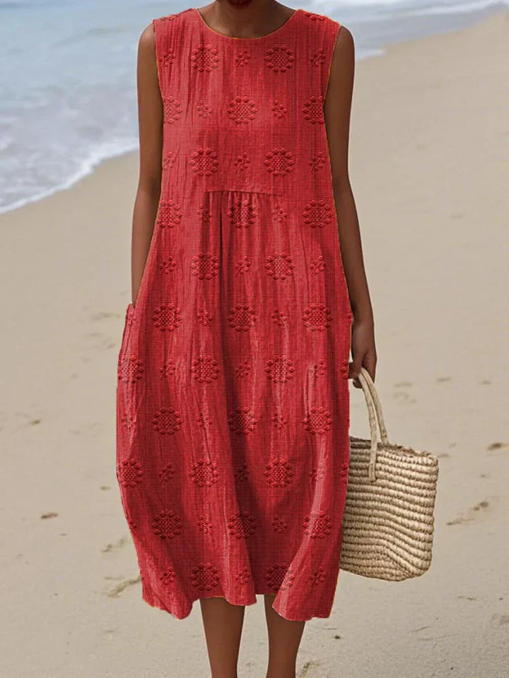 Anna | Women Sleeveless Textured Pocket Midi Dress