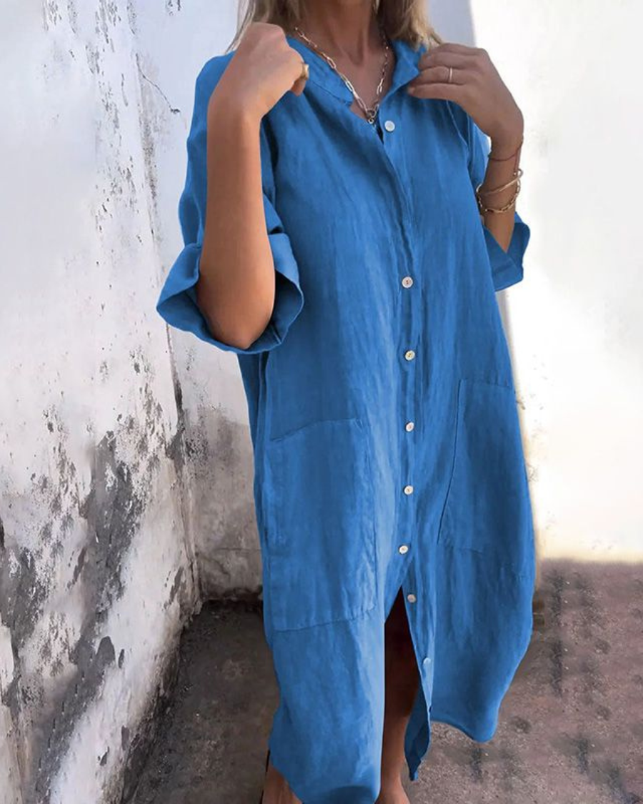 Elsie | Women’s Button Front Long Sleeve Midi Dress