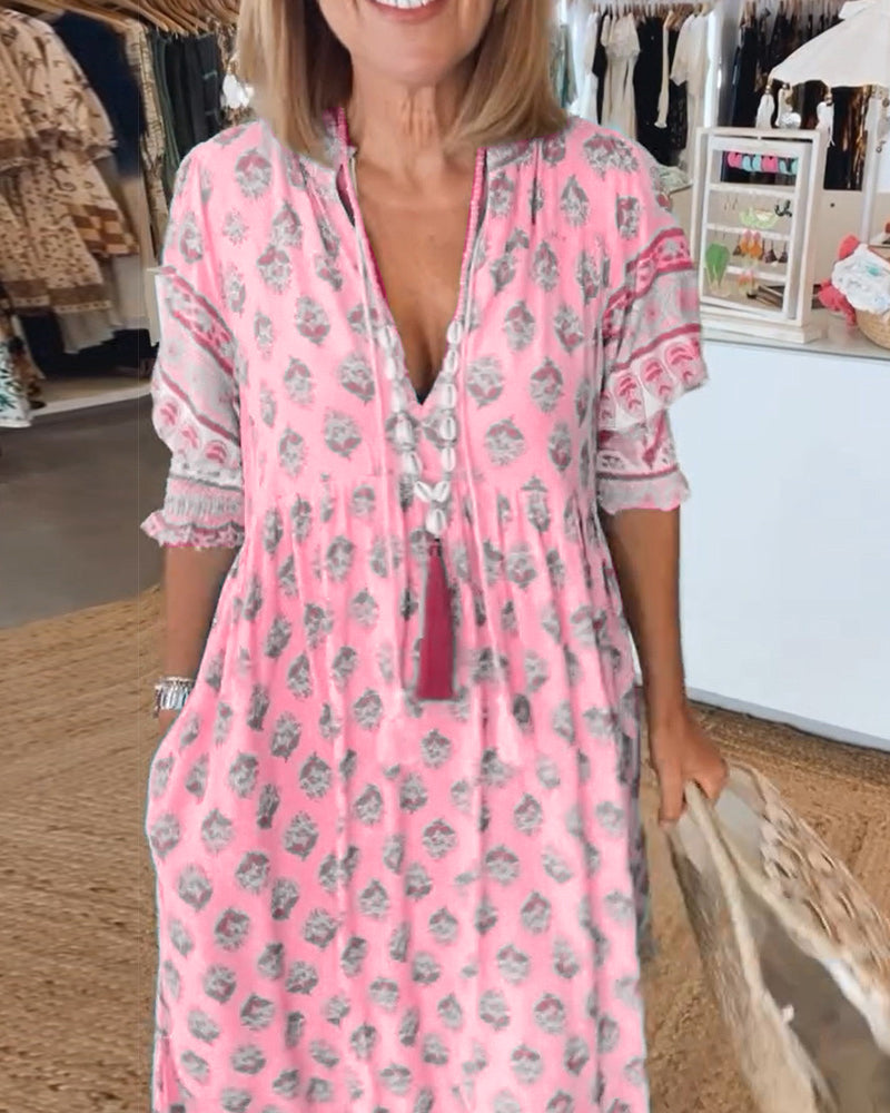 Gabriella | Women Printed V Neck Midi Dress