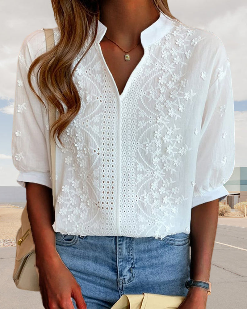 Lauren | Women’s Summer V Neck Puff Sleeve Blouse