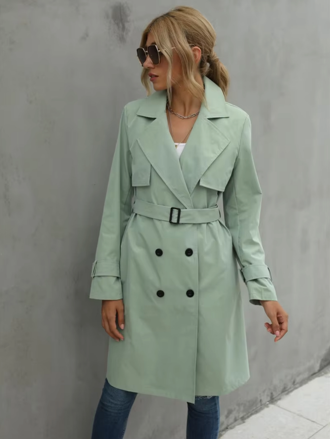 Stella | Kvinders Trenchcoat med Dobbeltknap og Bælte