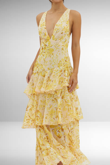 Millie | Women’s Elegant Floral Tiered Maxi Dress