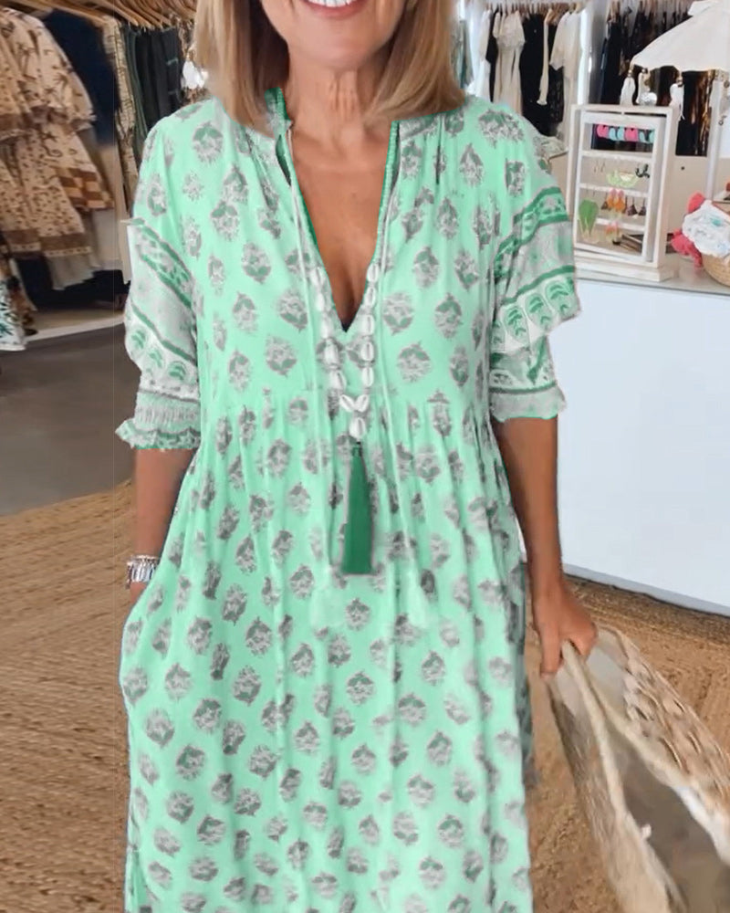 Gabriella | Women Printed V Neck Midi Dress