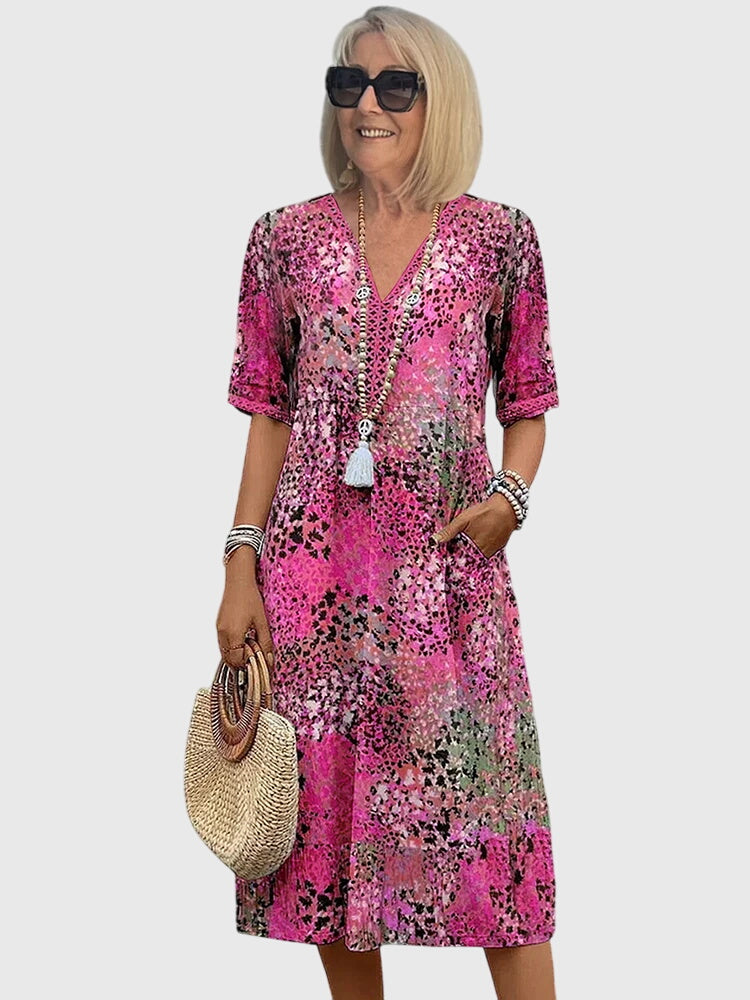 Emily | Womens Printed V Neck Midi Dress