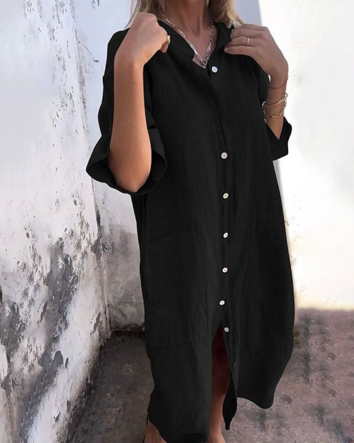Elsie | Women’s Button Front Long Sleeve Midi Dress