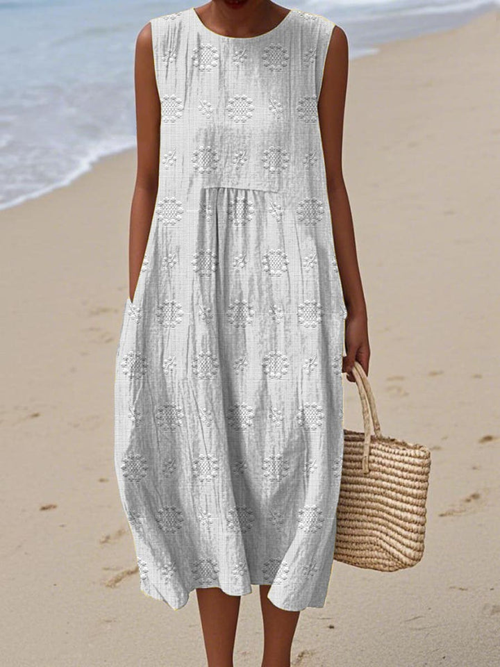 Anna | Women Sleeveless Textured Pocket Midi Dress