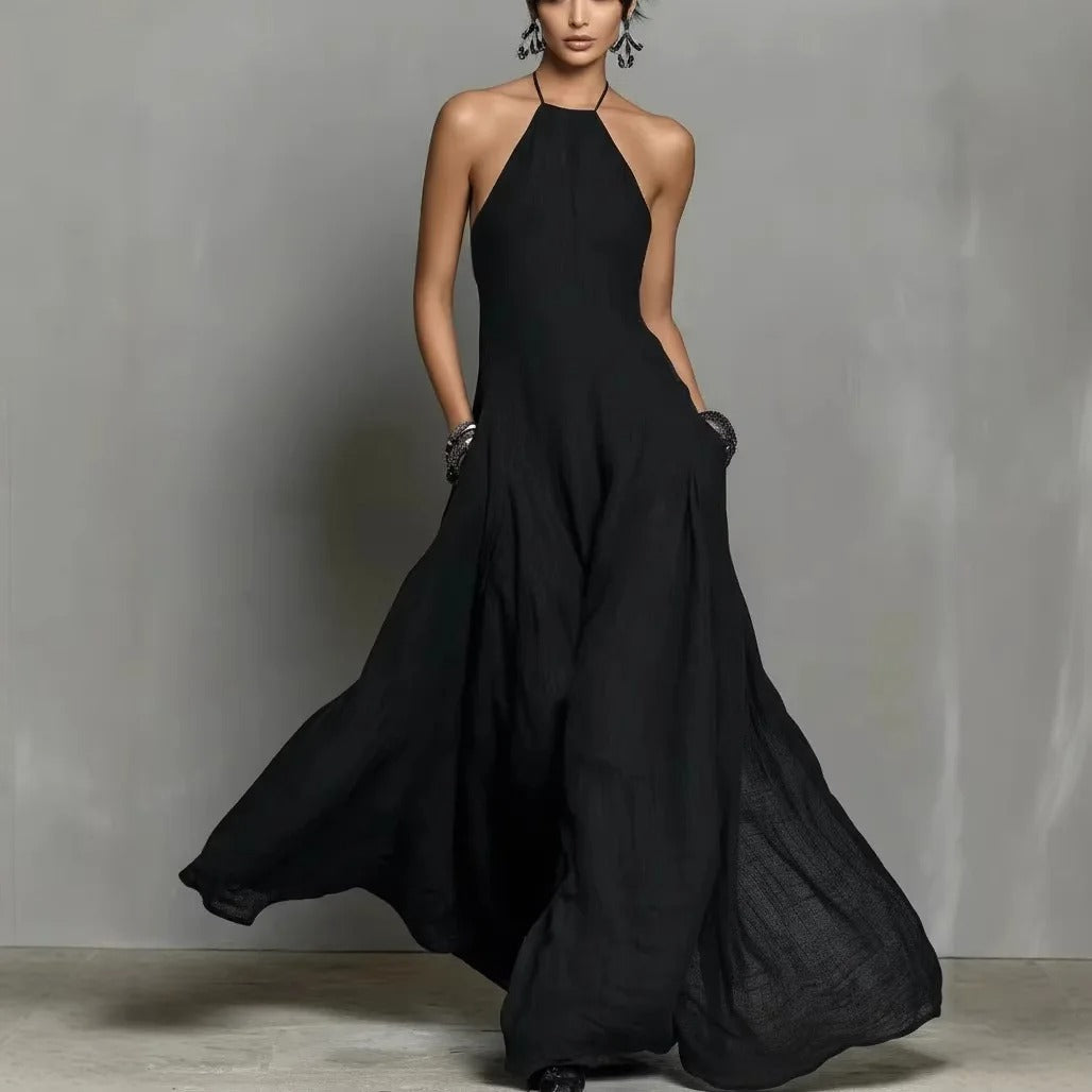 Scarlett | Women's Halter Neck Sleeveless Linen Blend Maxi Dress