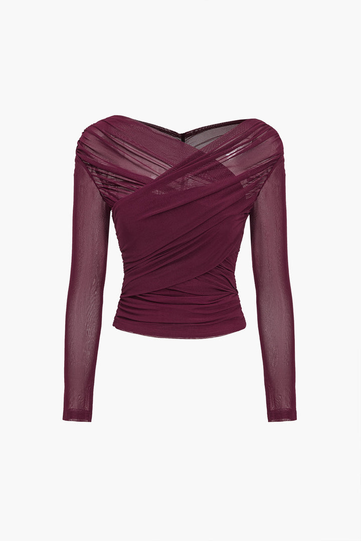 Scarlett | Women Ruched Mesh Long Sleeve Top